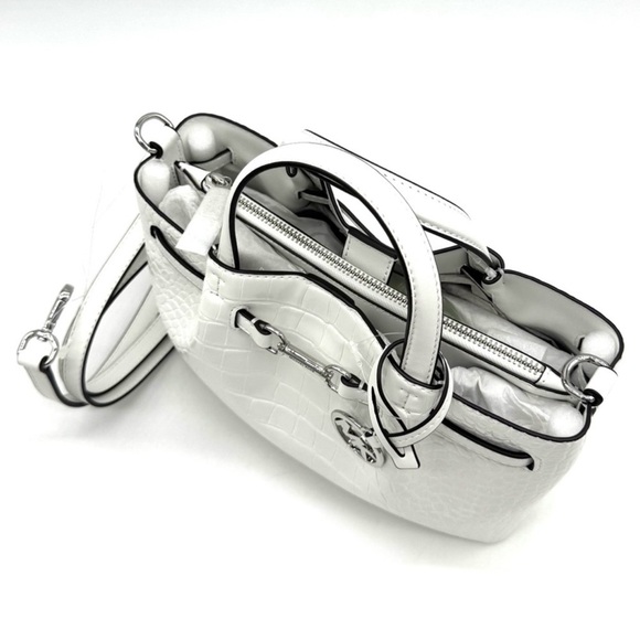 Michael Kors Carson Small Crocodile Embossed Satchel Bag Optic White Leather - Picture 6 of 10